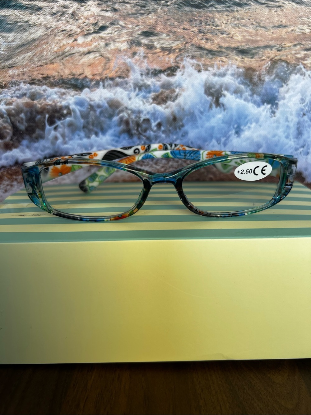 Blue Floral-Pattern Women’s Reading Glasses +2.50